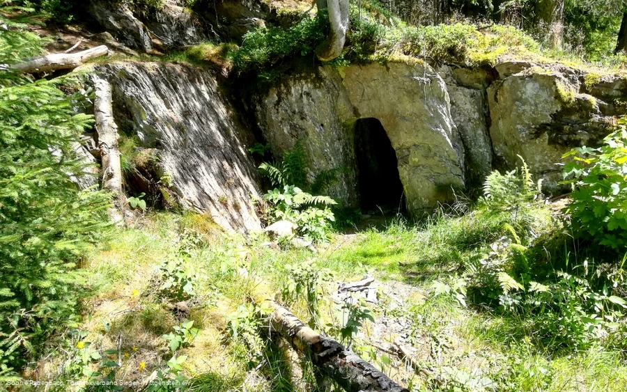 Spannende Entdeckungen auf dem Weg - Der Gewölbekeller, im Fels des Berghanges, ist ein Relikt der Wüstung Fuchshausens.